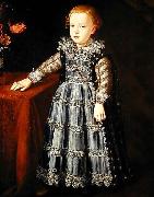 Justus Sustermans Portrait of a Child Standing by a Tabl oil painting reproduction